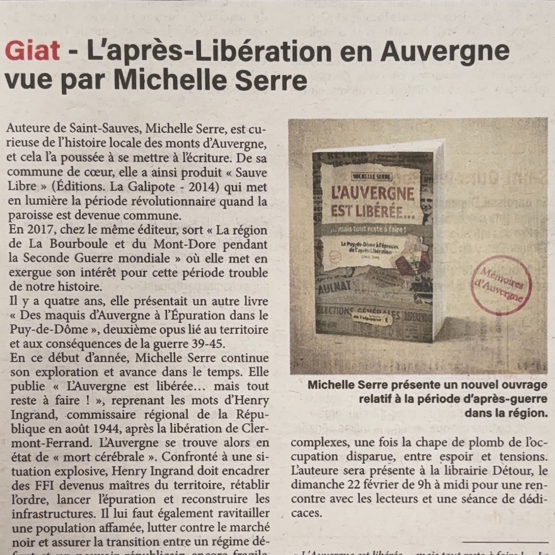 Présentation du livre de Michelle Serre dans le Semeur Hebdo