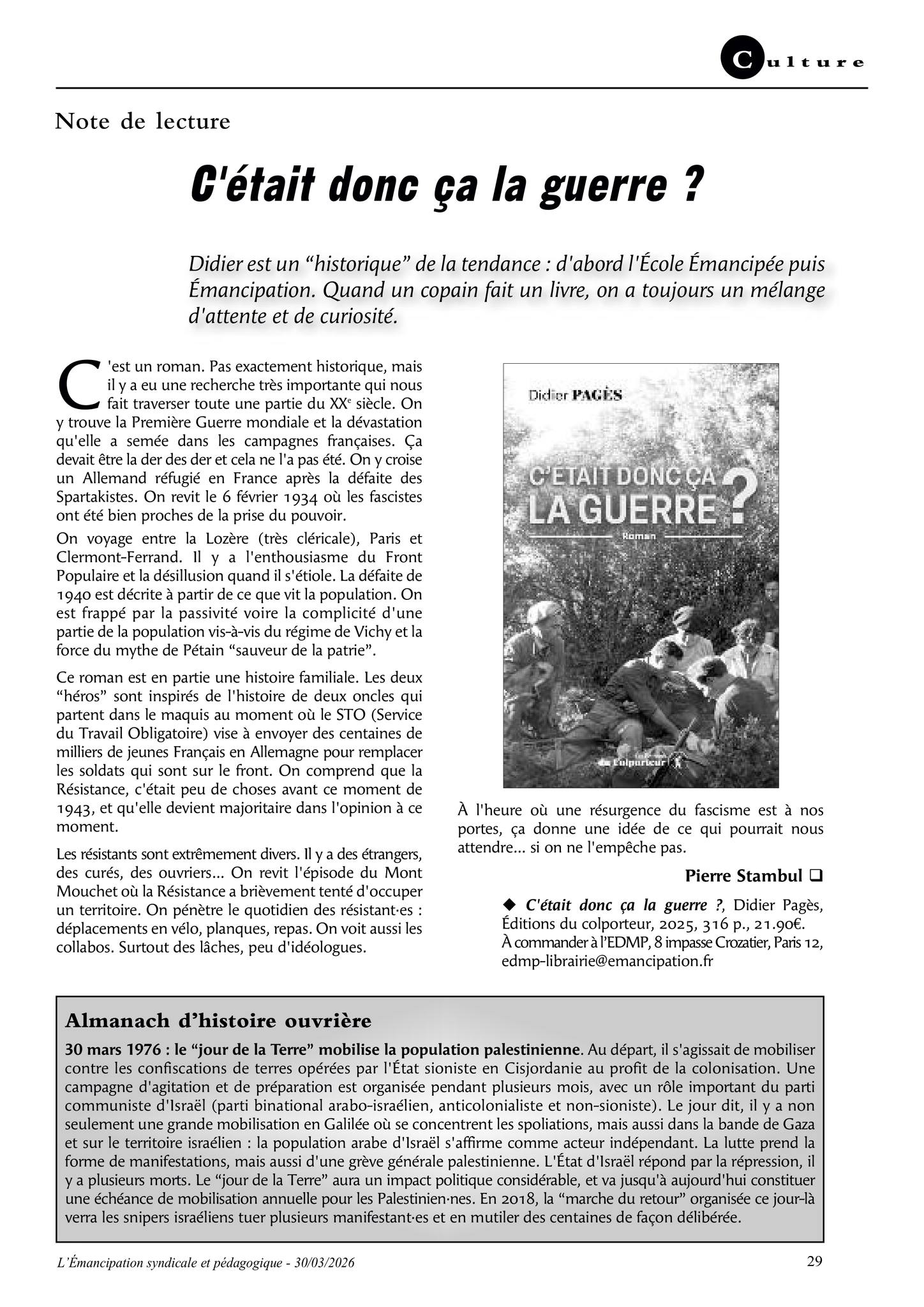 Une belle mise en lumière dans la revue L’Émancipation